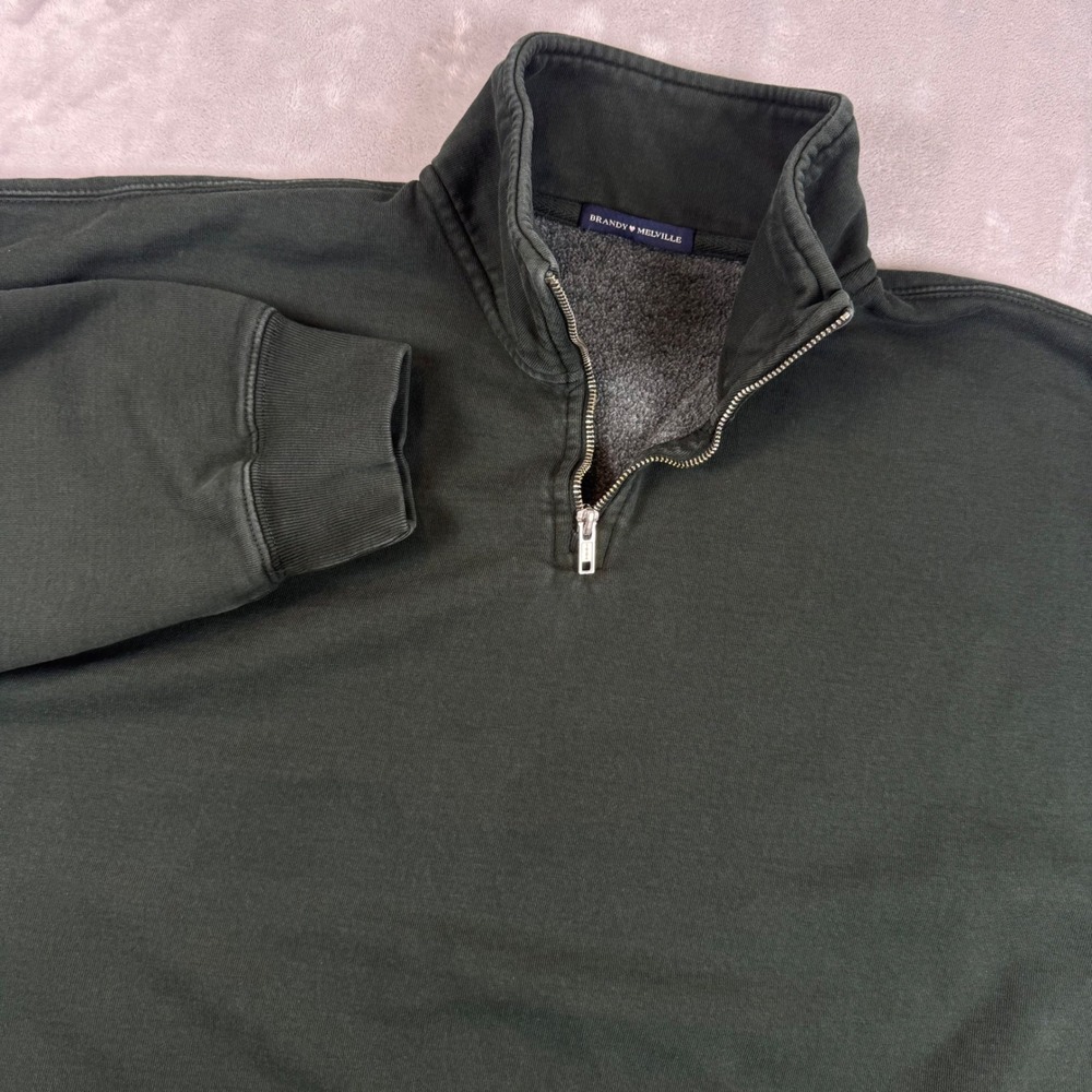 Brandy Melville Womens Oversized Quarter Zip Fleece Pullover Forest Green MW878